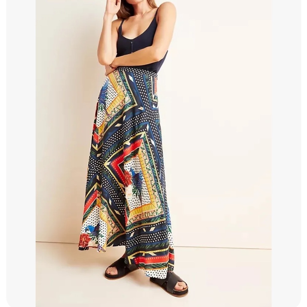 Farm Rio Anthropologie Maxi A-Line Skirt Multicolor Bird Print Size S Vieques
